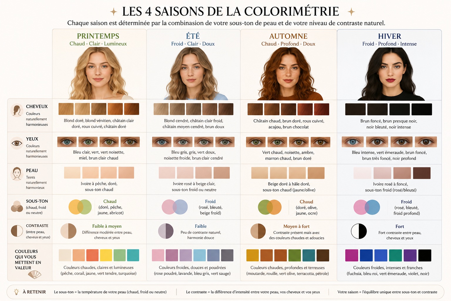 Palettes de couleurs des profils Printemps, Été, Automne et Hiver