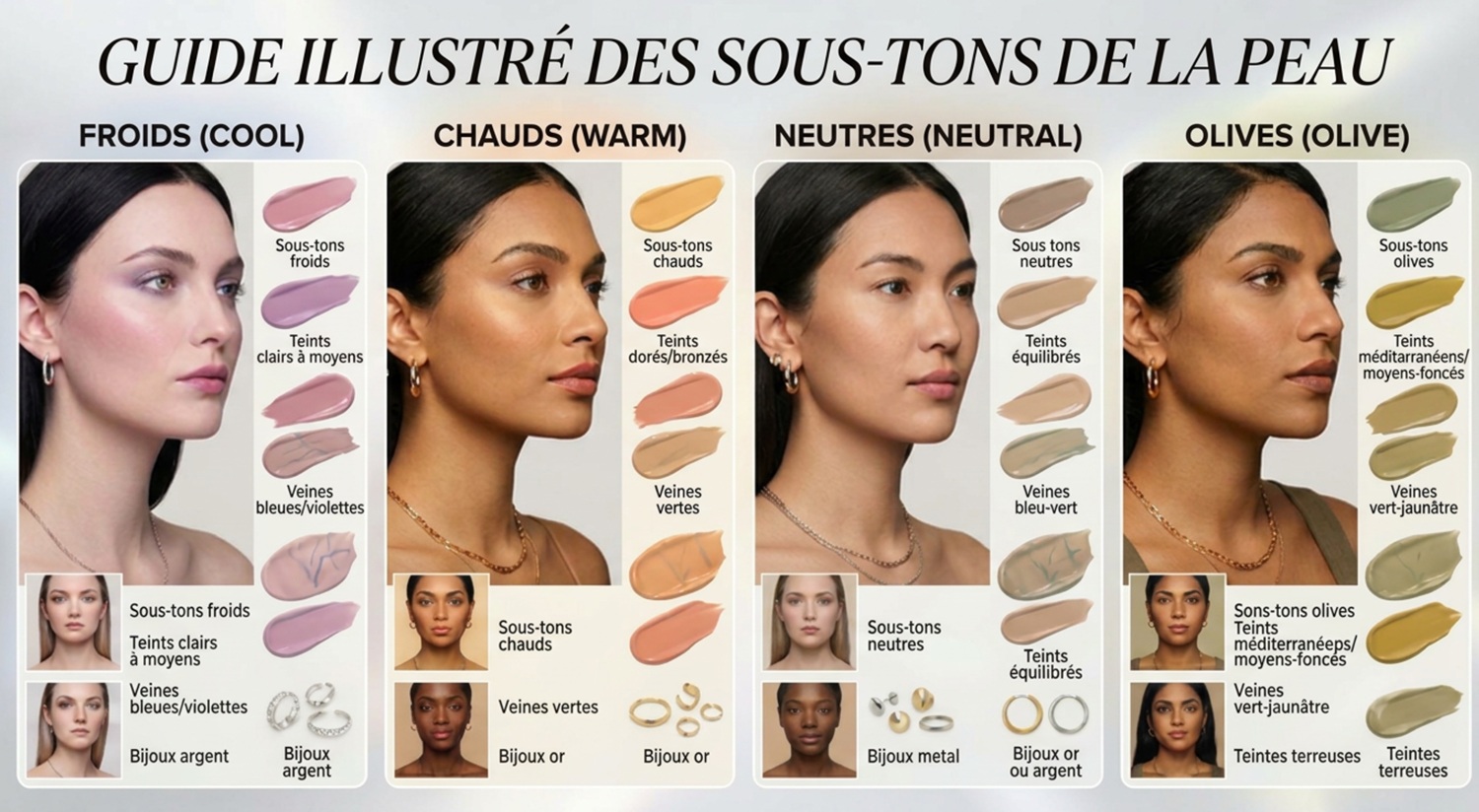 Illustration des sous-tons de peau chaud, froid et neutre